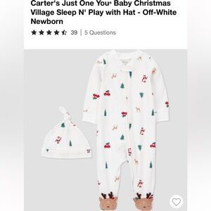 Carter's White Christmas Village Baby Footed One-Piece with Hat